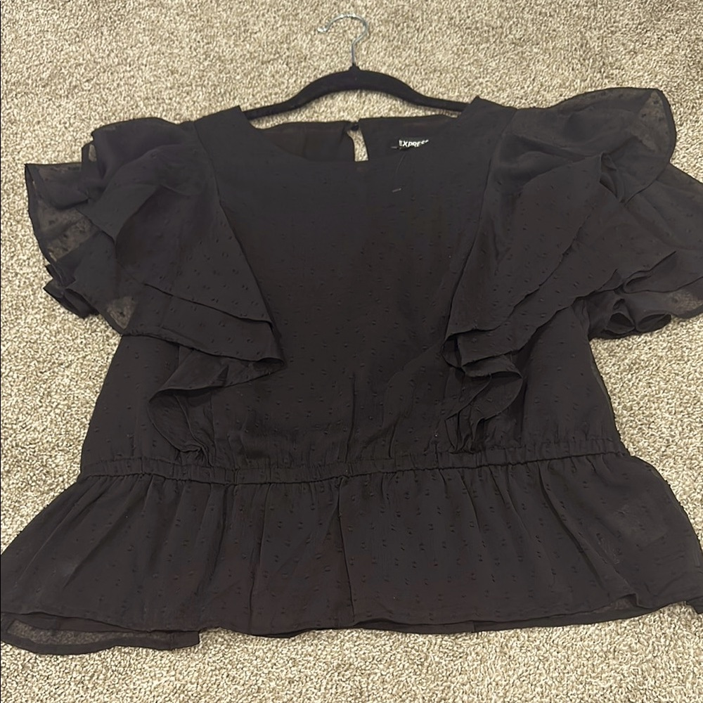 Express Black Flutter Sleeve Peplum Blouse